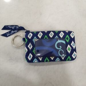 Vera Bradley blue mozaic id coin purse wallet with key holder.